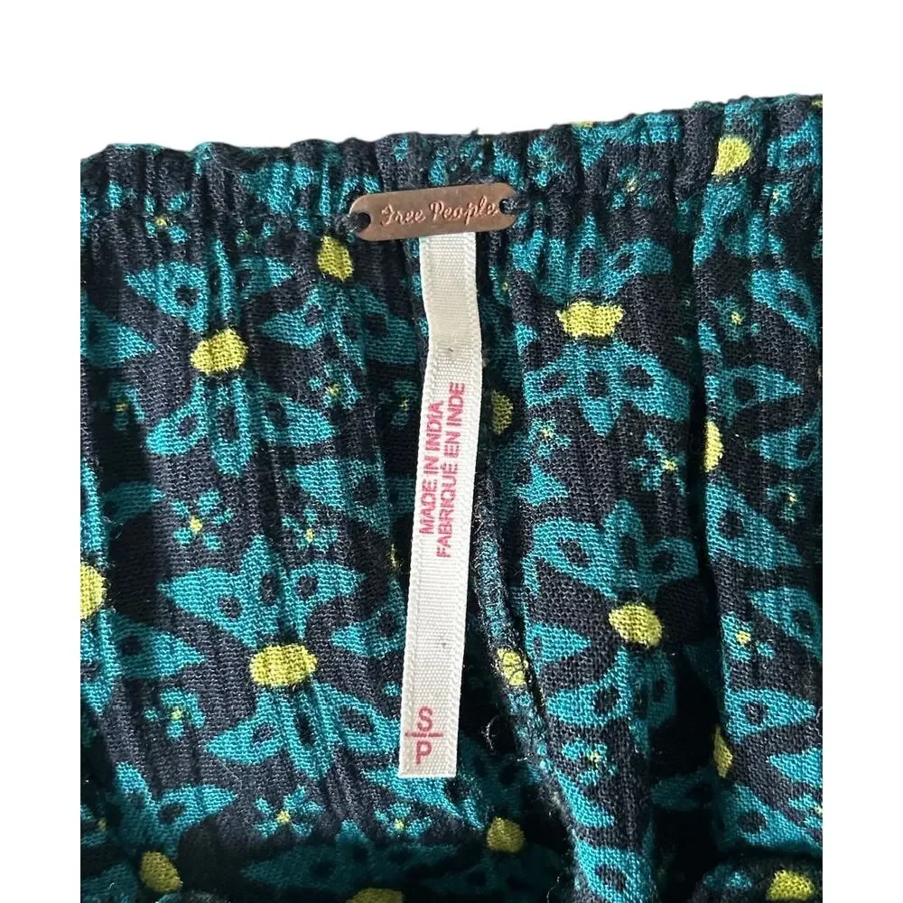Free People Small Petite Oversized Collar‎ Green Floral Print Button Up Blouse